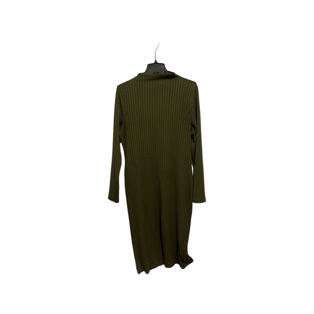 Olive Green Ribbed Turtleneck Dress